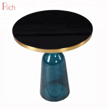 Latest Design Glass Round Top Metal Stainless Steel Gold Color Side Tea Table Tempered Gass Base Art Coffee Table